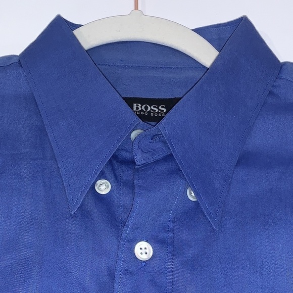 HUGO Boss Big & Tall Blue Long Sleeve Button Down Cotton Dress Shirt size 41/16 - Picture 7 of 13
